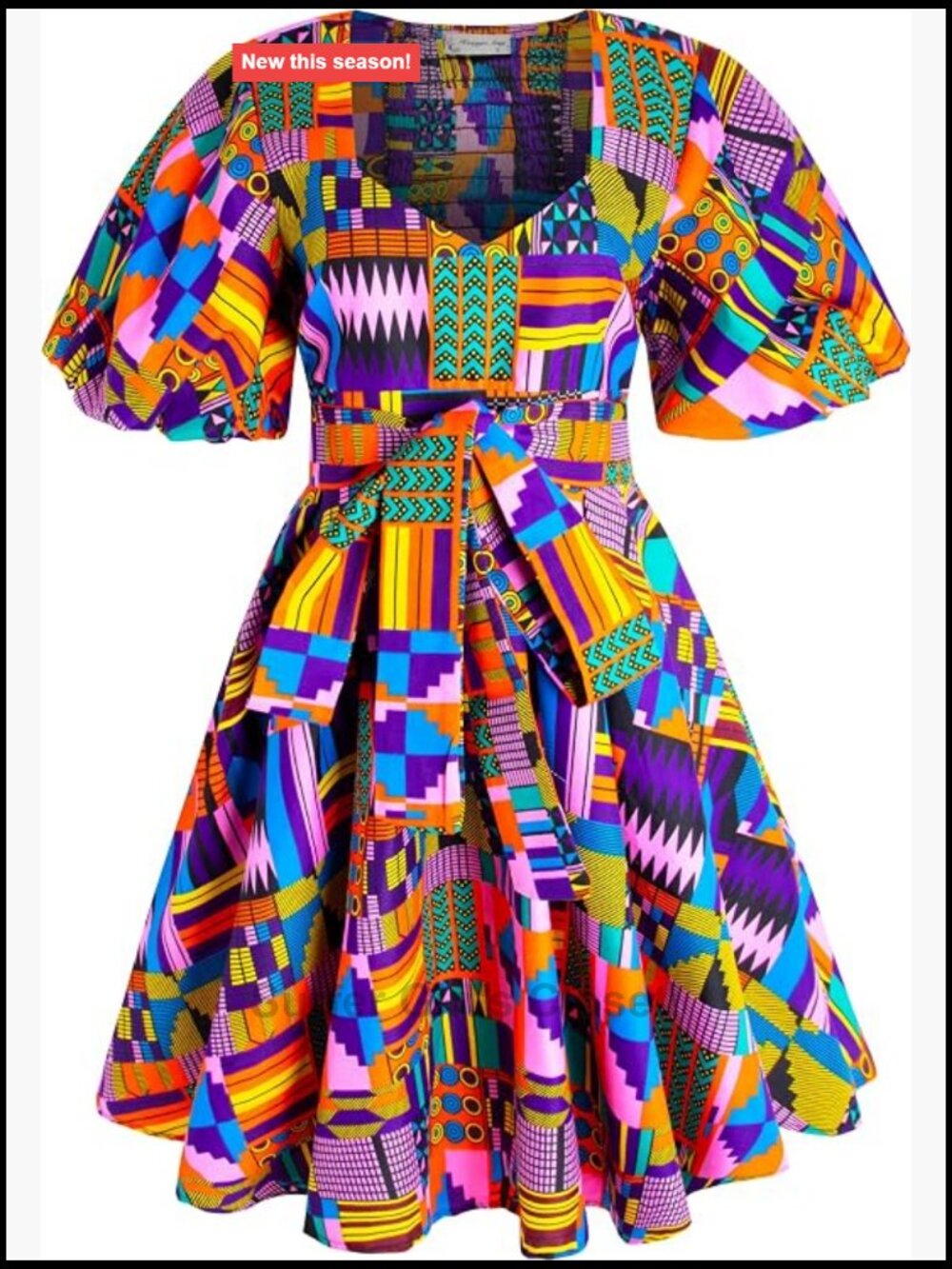 Women's African Print A-Line Dress Long Lantern Sleeves Party